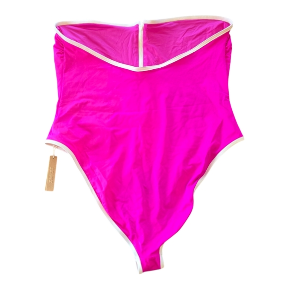 Skims Strapless Hot Pink Front Zip Swimsuit 4X - Picture 5 of 10